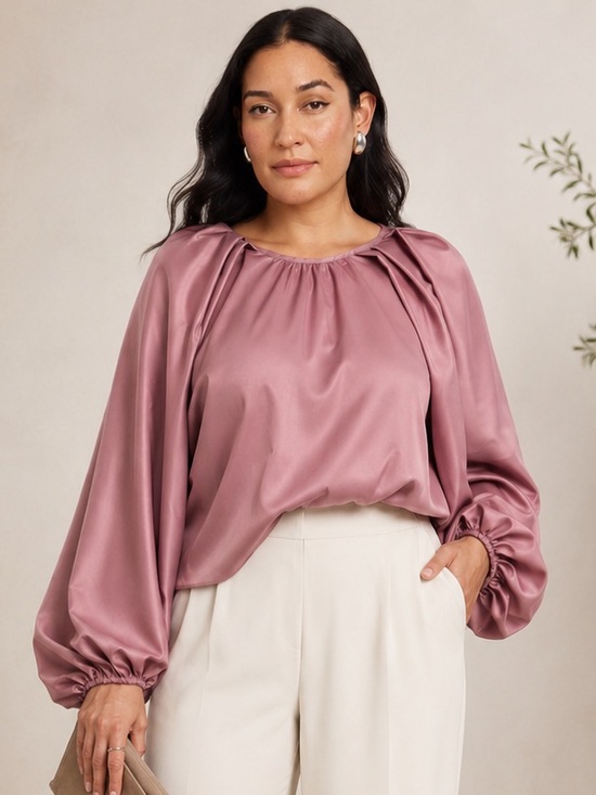 Eloquii Tops - ELOQUII Poet Sleeve Tie Back Blouse Mauve Dusty Rose Women’s Size 14